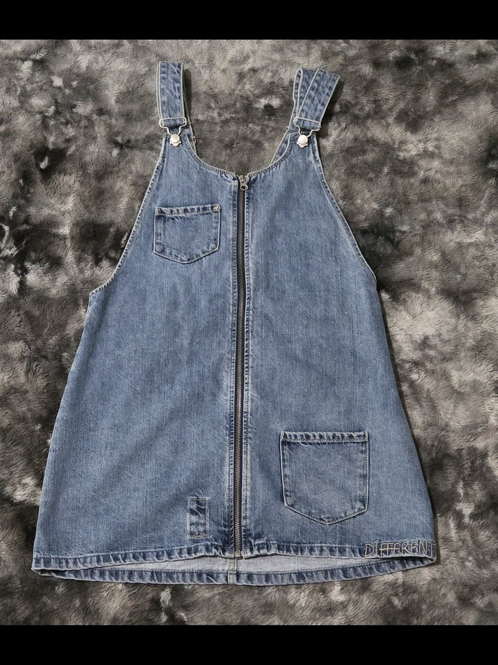 Zara Trafaluc Denim Pinafore Dress Embroidered Peace World Size S
